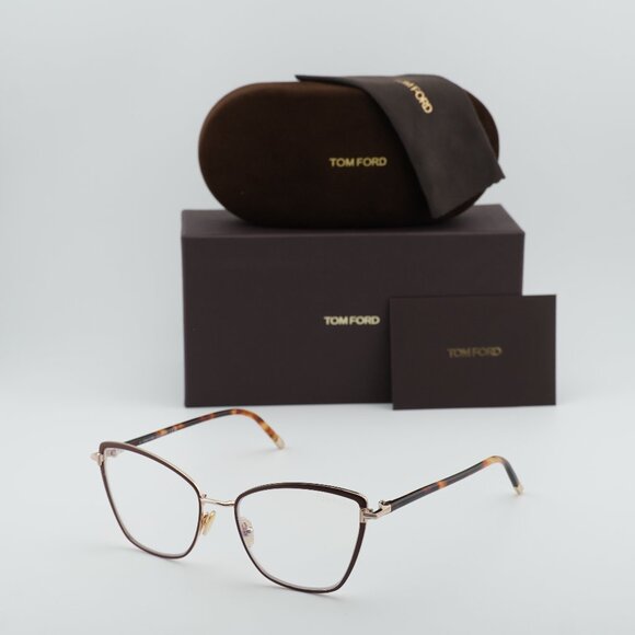 Tom Ford FT5740-B 048 Cat Eye Eyeglasses 54mm - Brown/Gold/Havana